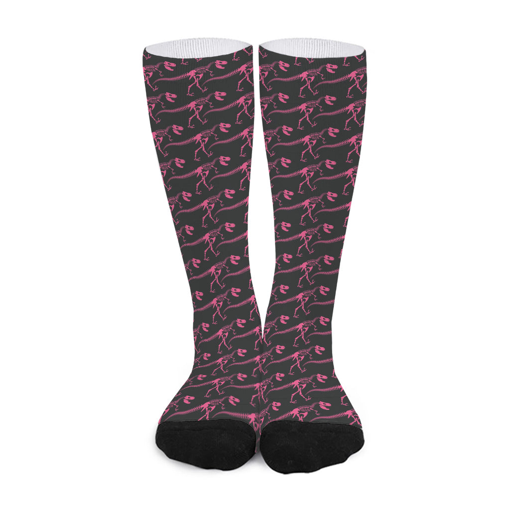 Pink Tyrannosaurus Fossil Pattern Print Long Socks