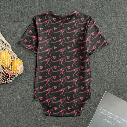 Pink Tyrannosaurus Fossil Pattern Print Men's Bodysuit
