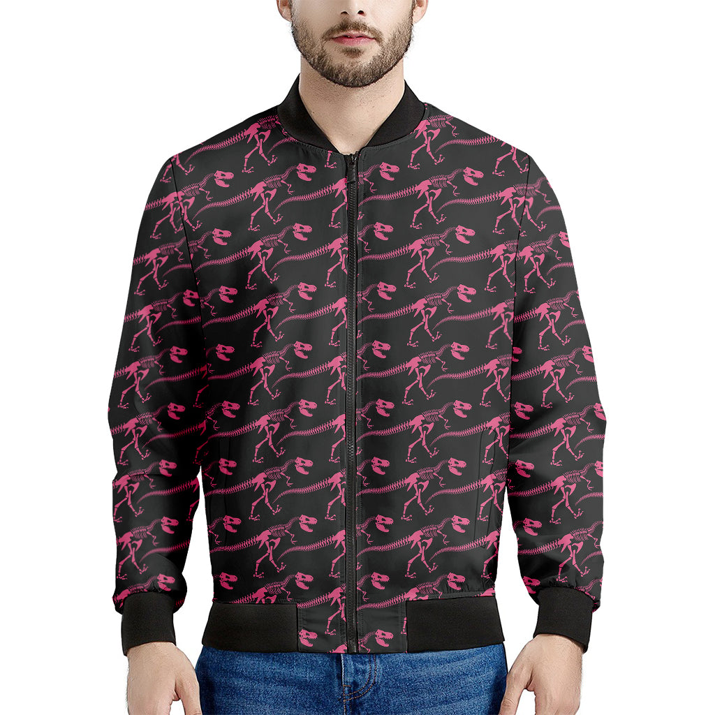 Pink Tyrannosaurus Fossil Pattern Print Men's Bomber Jacket