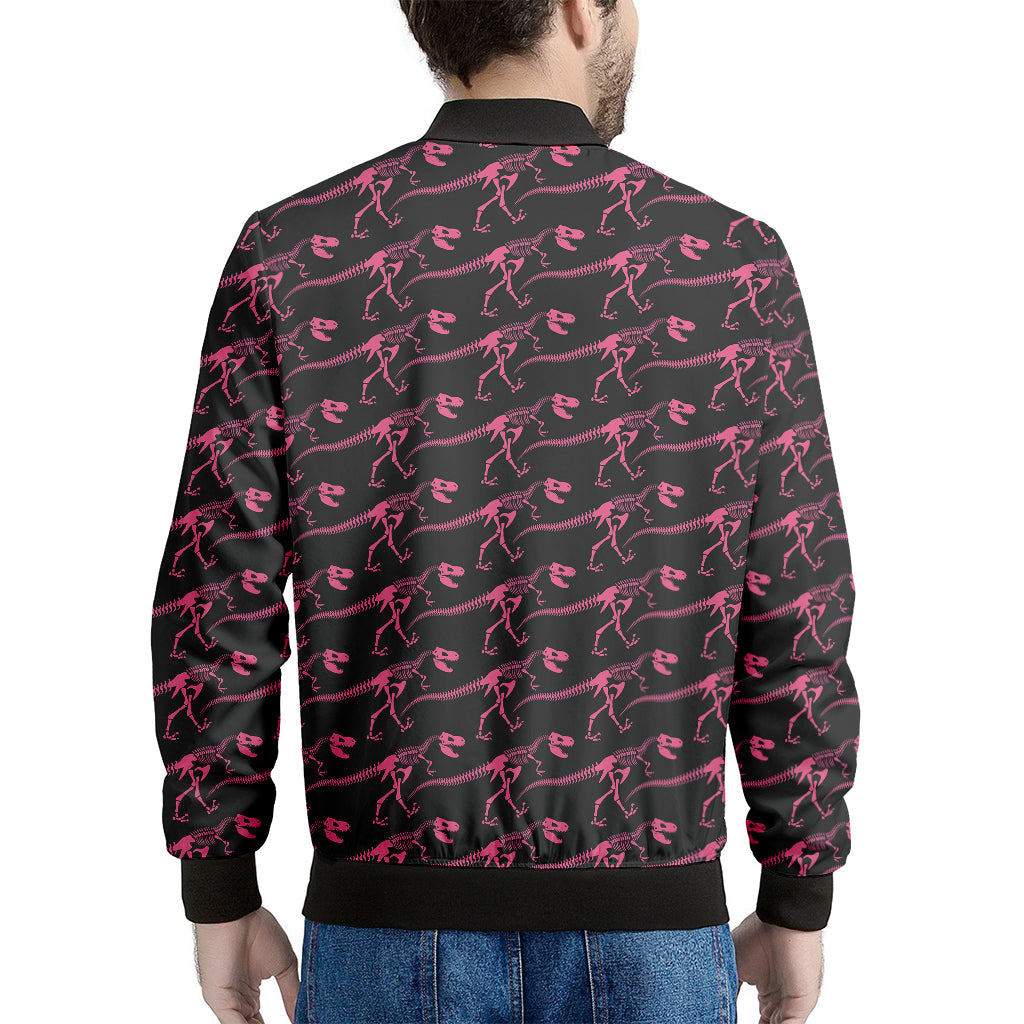 Pink Tyrannosaurus Fossil Pattern Print Men's Bomber Jacket