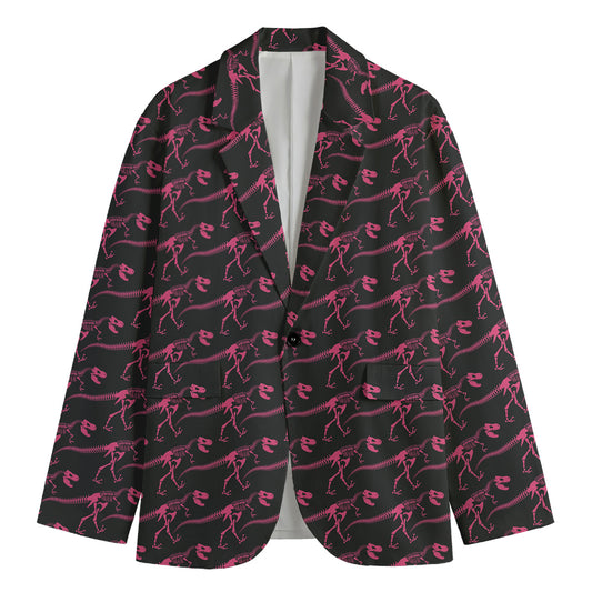 Pink Tyrannosaurus Fossil Pattern Print Men's Cotton Blazer
