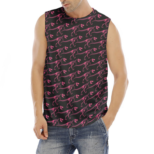 Pink Tyrannosaurus Fossil Pattern Print Men's Fitness Tank Top