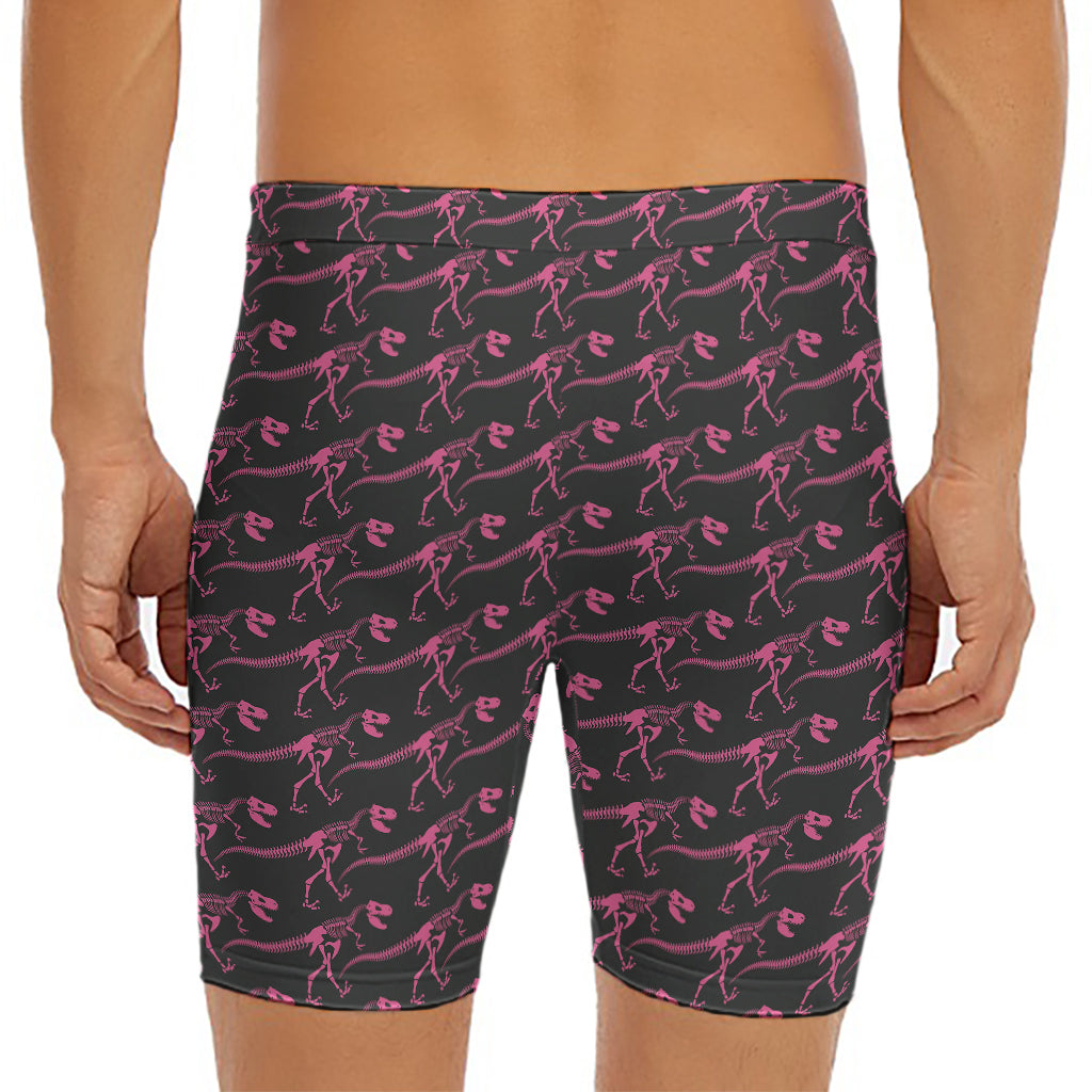 Pink Tyrannosaurus Fossil Pattern Print Men's Long Boxer Briefs