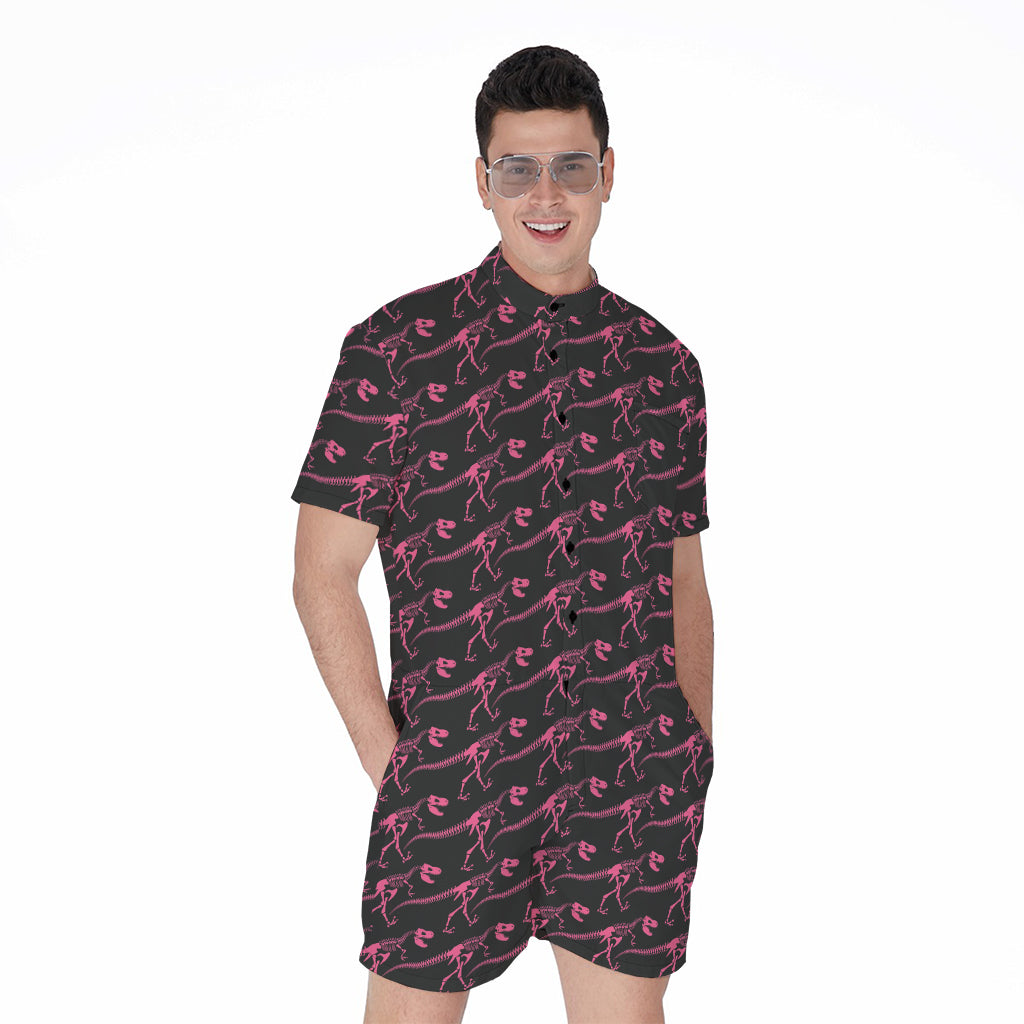 Pink Tyrannosaurus Fossil Pattern Print Men's Rompers