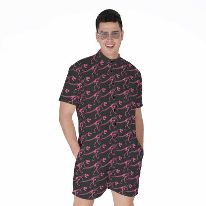 Pink Tyrannosaurus Fossil Pattern Print Men's Rompers