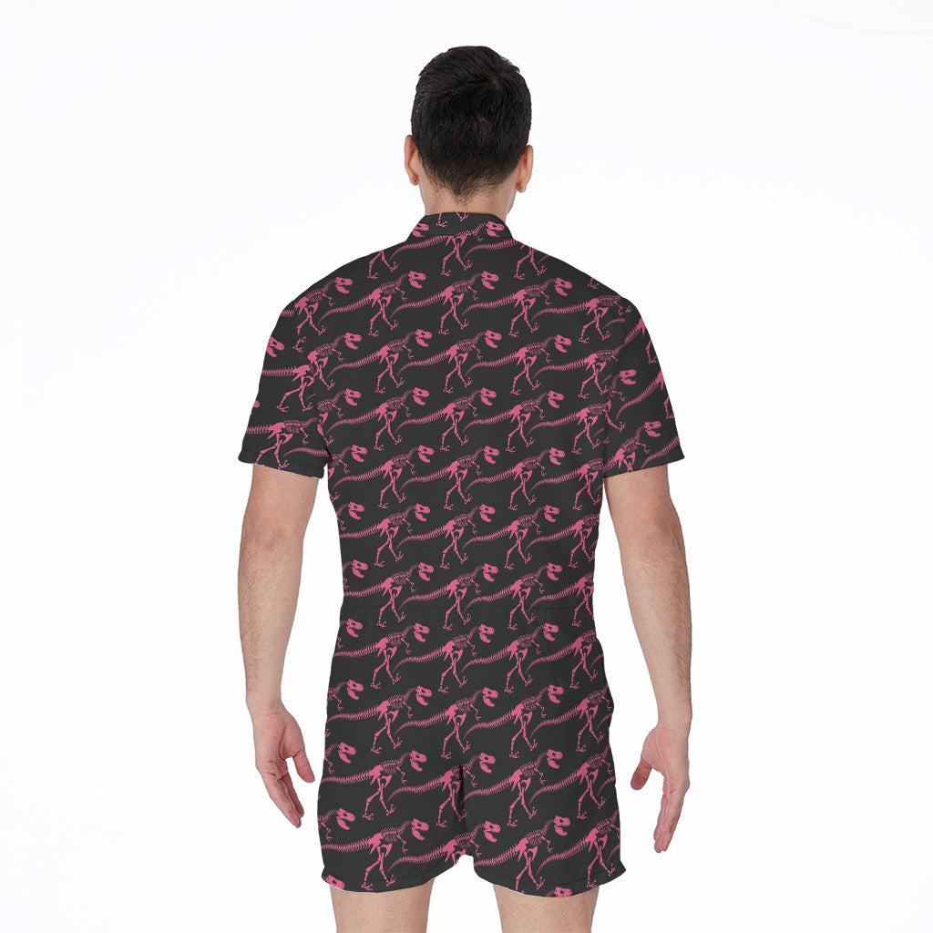 Pink Tyrannosaurus Fossil Pattern Print Men's Rompers