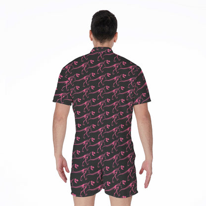 Pink Tyrannosaurus Fossil Pattern Print Men's Rompers