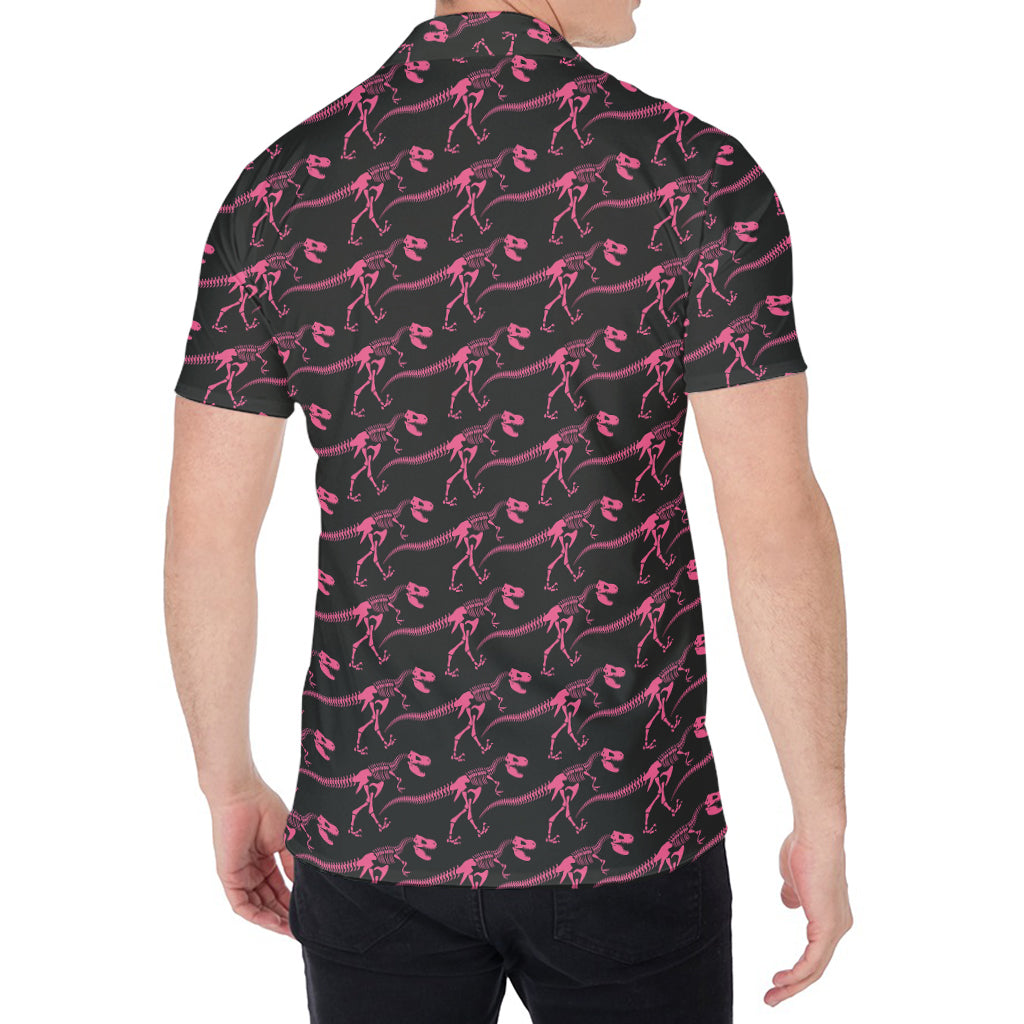 Pink Tyrannosaurus Fossil Pattern Print Men's Shirt