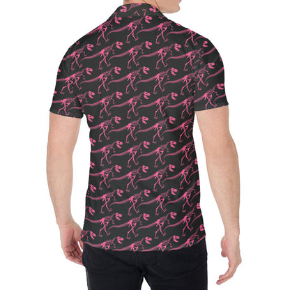 Pink Tyrannosaurus Fossil Pattern Print Men's Shirt