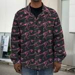 Pink Tyrannosaurus Fossil Pattern Print Men's Shirt Jacket