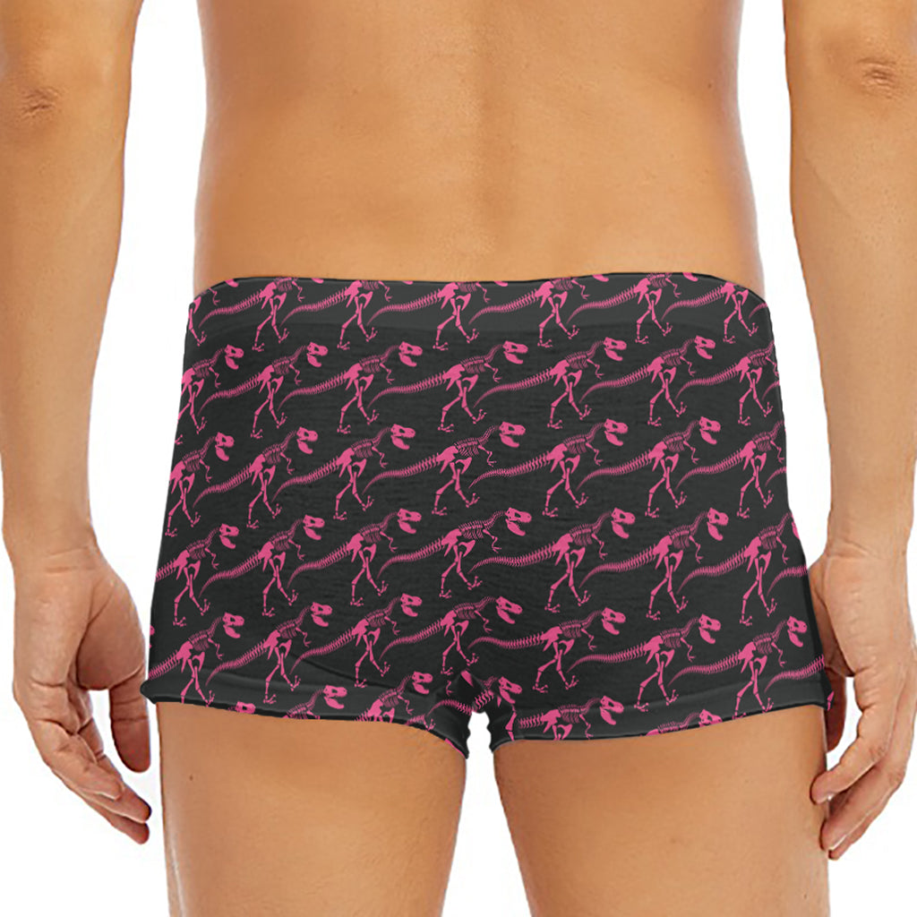 Pink Tyrannosaurus Fossil Pattern Print Men's Short Boxer Briefs