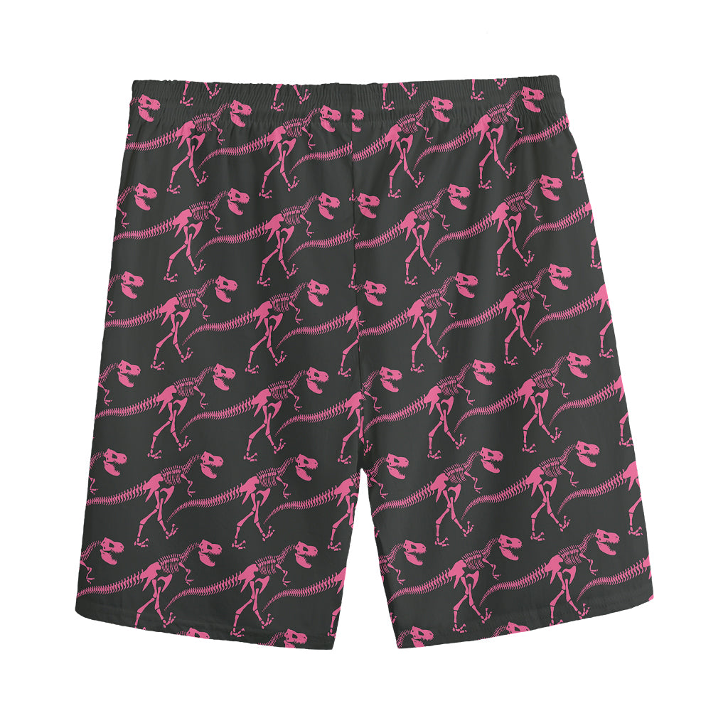 Pink Tyrannosaurus Fossil Pattern Print Men's Sports Shorts