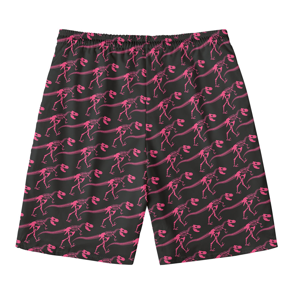 Pink Tyrannosaurus Fossil Pattern Print Men's Swim Trunks