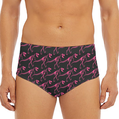 Pink Tyrannosaurus Fossil Pattern Print Men's Triangle Swim Briefs