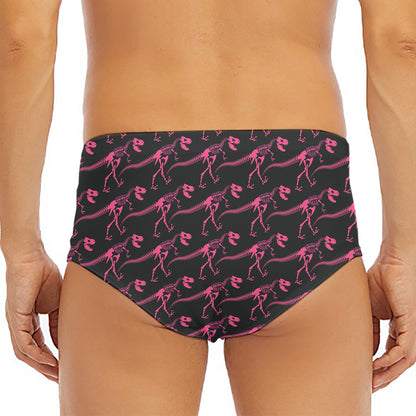 Pink Tyrannosaurus Fossil Pattern Print Men's Triangle Swim Briefs