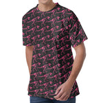 Pink Tyrannosaurus Fossil Pattern Print Men's Velvet T-Shirt