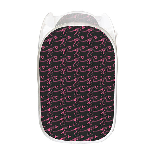 Pink Tyrannosaurus Fossil Pattern Print Mesh Laundry Hamper