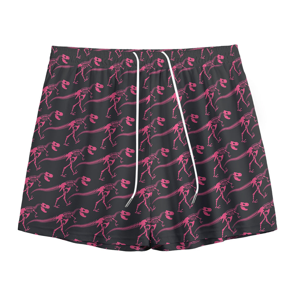 Pink Tyrannosaurus Fossil Pattern Print Mesh Shorts