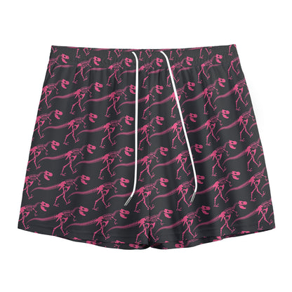 Pink Tyrannosaurus Fossil Pattern Print Mesh Shorts