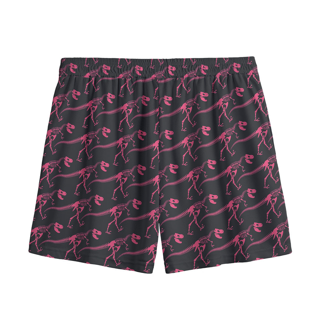 Pink Tyrannosaurus Fossil Pattern Print Mesh Shorts