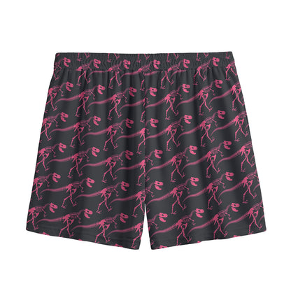 Pink Tyrannosaurus Fossil Pattern Print Mesh Shorts