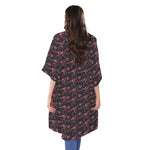 Pink Tyrannosaurus Fossil Pattern Print Open Front Beach Cover Up