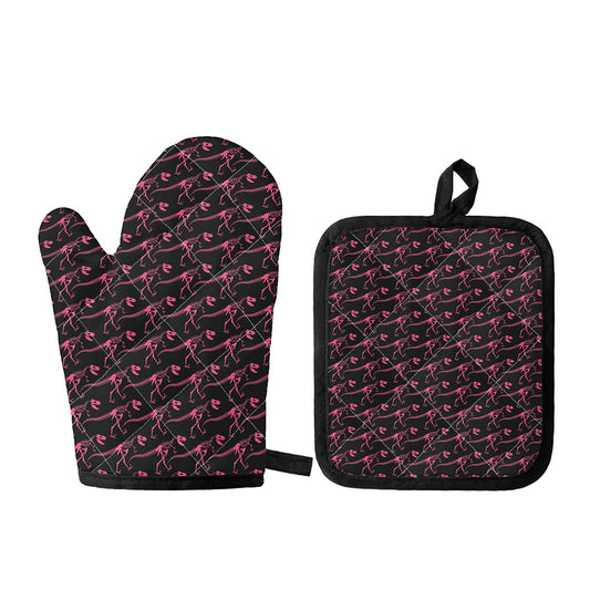 Pink Tyrannosaurus Fossil Pattern Print Oven Mitt And Pot Holder Set