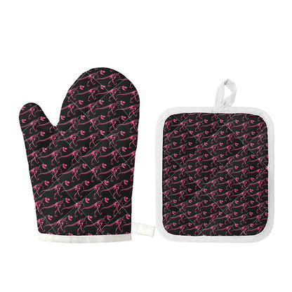 Pink Tyrannosaurus Fossil Pattern Print Oven Mitt And Pot Holder Set