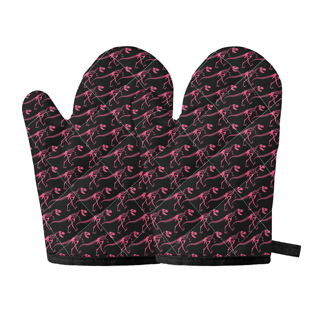 Pink Tyrannosaurus Fossil Pattern Print Oven Mitts