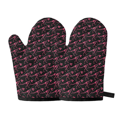Pink Tyrannosaurus Fossil Pattern Print Oven Mitts
