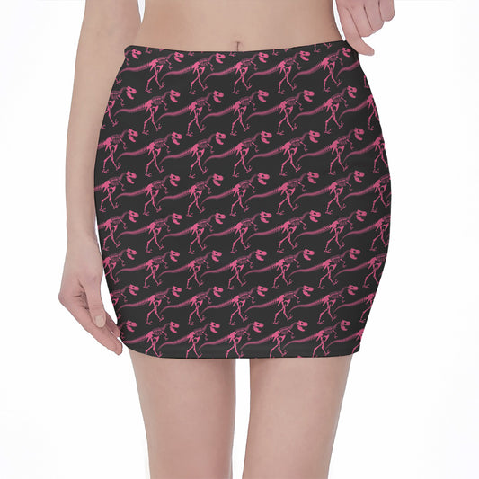 Pink Tyrannosaurus Fossil Pattern Print Pencil Mini Skirt