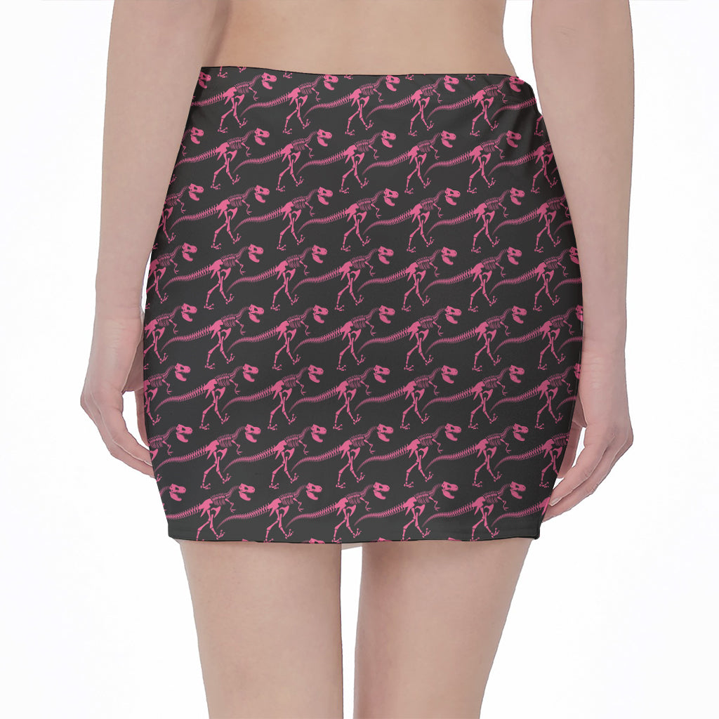 Pink Tyrannosaurus Fossil Pattern Print Pencil Mini Skirt