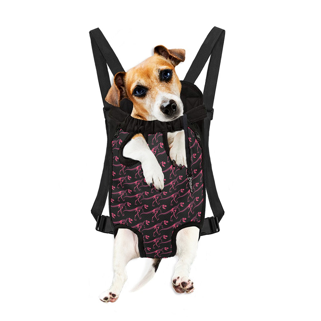 Pink Tyrannosaurus Fossil Pattern Print Pet Carrier Backpack