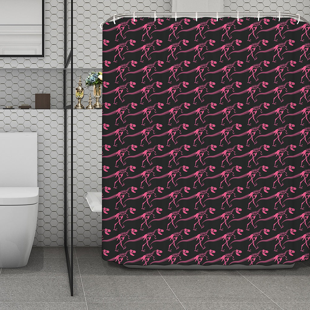 Pink Tyrannosaurus Fossil Pattern Print Polyester Shower Curtain