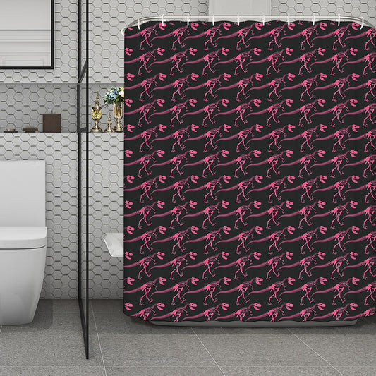 Pink Tyrannosaurus Fossil Pattern Print Polyester Shower Curtain