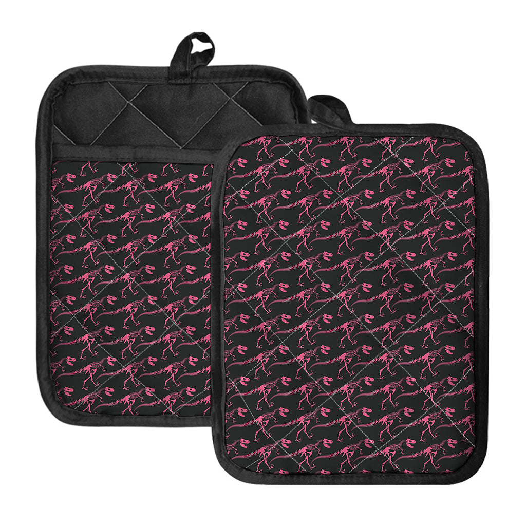 Pink Tyrannosaurus Fossil Pattern Print Pot Holders With Pocket