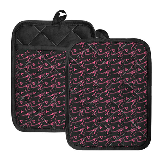 Pink Tyrannosaurus Fossil Pattern Print Pot Holders With Pocket