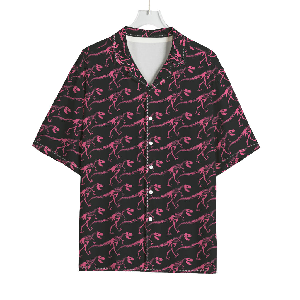 Pink Tyrannosaurus Fossil Pattern Print Rayon Hawaiian Shirt