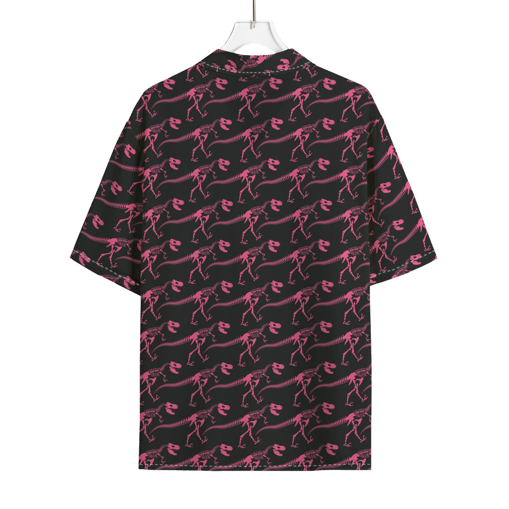 Pink Tyrannosaurus Fossil Pattern Print Rayon Hawaiian Shirt