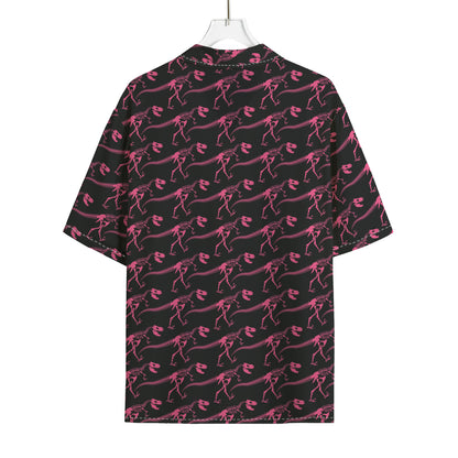Pink Tyrannosaurus Fossil Pattern Print Rayon Hawaiian Shirt