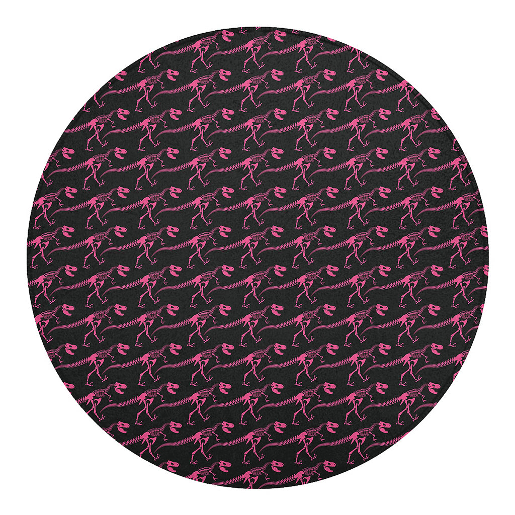 Pink Tyrannosaurus Fossil Pattern Print Round Blanket