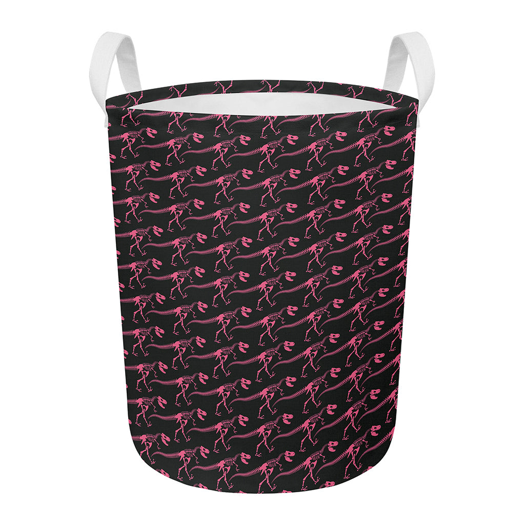 Pink Tyrannosaurus Fossil Pattern Print Round Laundry Basket