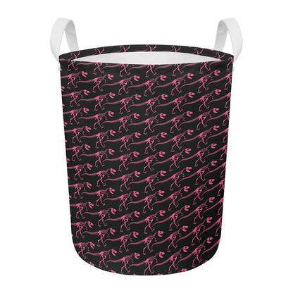 Pink Tyrannosaurus Fossil Pattern Print Round Laundry Basket