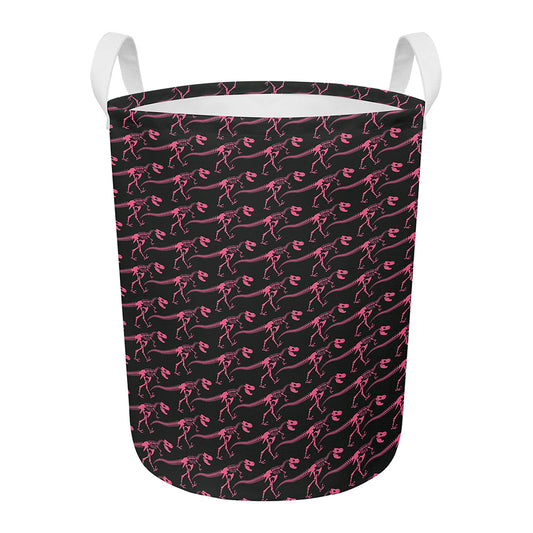 Pink Tyrannosaurus Fossil Pattern Print Round Laundry Basket