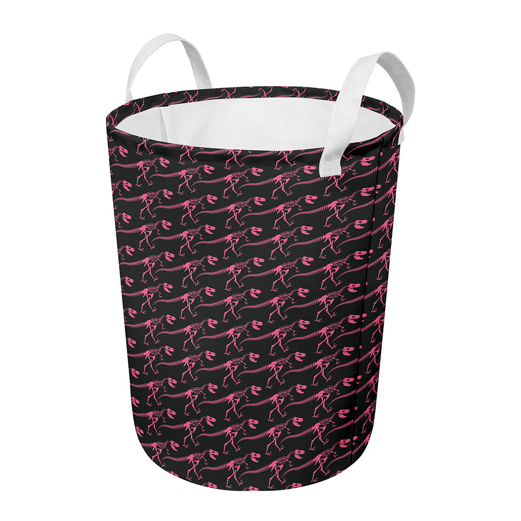 Pink Tyrannosaurus Fossil Pattern Print Round Laundry Basket