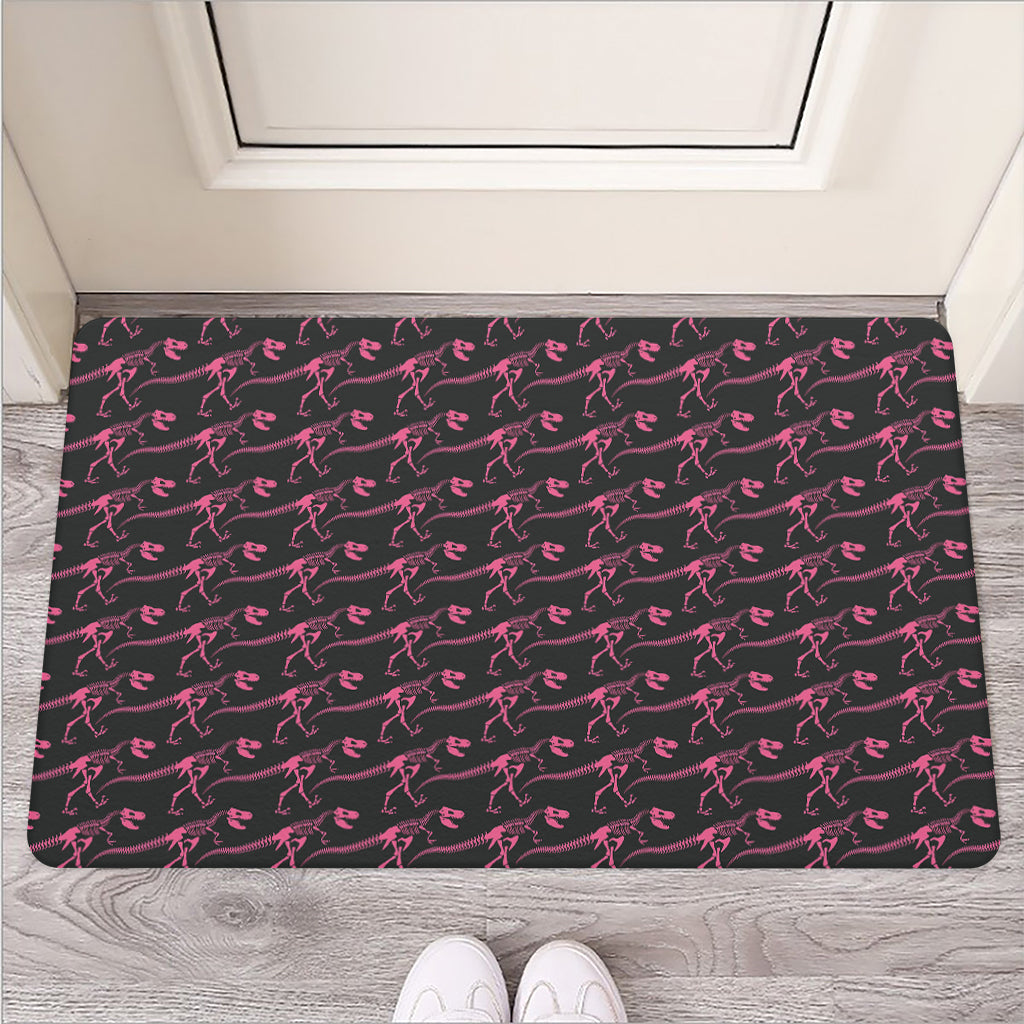 Pink Tyrannosaurus Fossil Pattern Print Rubber Doormat