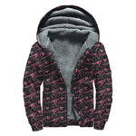 Pink Tyrannosaurus Fossil Pattern Print Sherpa Lined Zip Up Hoodie