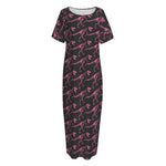 Pink Tyrannosaurus Fossil Pattern Print Short Sleeve Long Nightdress