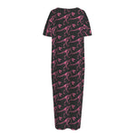 Pink Tyrannosaurus Fossil Pattern Print Short Sleeve Long Nightdress