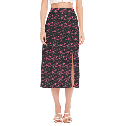 Pink Tyrannosaurus Fossil Pattern Print Side Slit Midi Skirt